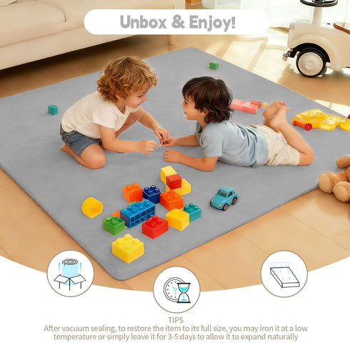 LevNubis 1.3" 47"47" Tummy Velvet Baby Play Mat for Floor, Thick Elasti-Foam Playpen Mat with Removable & Washable