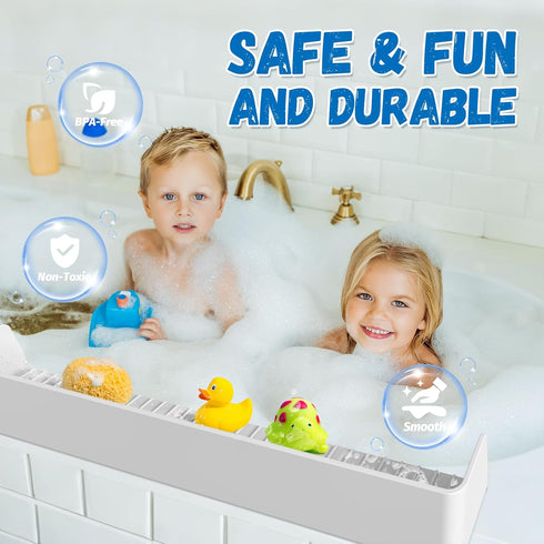 11 Splash Guard for Bathtub Kids - Silicone Bathtub Splash Guard with Suction Cups, Bath Tub Play Shelf for Kids & Toy