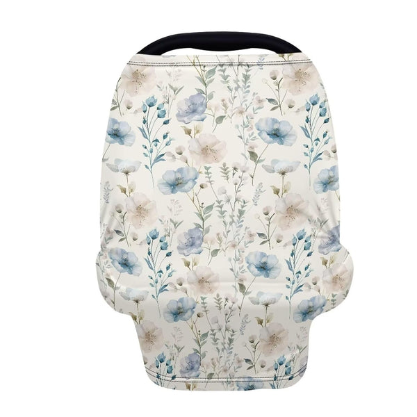 Biyejit Blue Floral Print Car Seat Cover for Babies, Mom Nursing Covers Breastfeeding