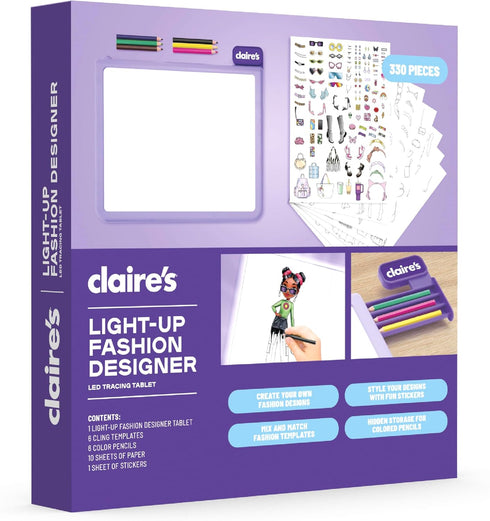 330-Piece 8+ Claires Light-Up Fashion Designer LED Tracing Tablet - Arts & Crafts Kit| Fashion Templates, Stickers