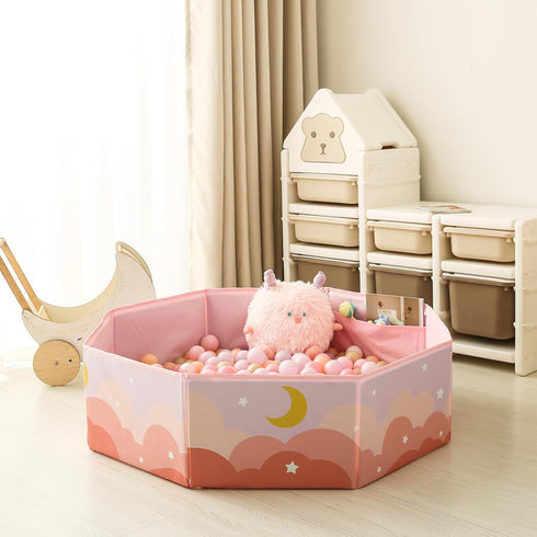 GOGOSO Large Pink Ball Pit for Toddlers, Sturdy Play Ball Pool with Basketball Hoop for Kids, Dogs, and Cats (Balls Not