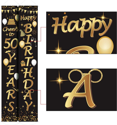2 Pieces 50th Birthday Party Decorations, Cheers to 50 Years Banner and Welcome Porch Sign