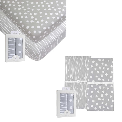 Changing Pad Cover and Crib Sheet Set Bundle (Grey Abstract Stripes and