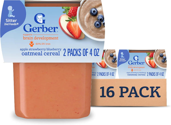 Gerber 2nd Foods Apple Strawberry Blueberry with Mixed Cereal Baby Food, 4
