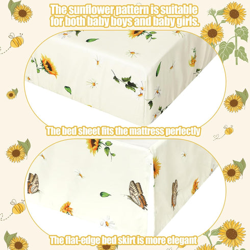 3 Set Mixweer Pcs Sunflower Bee Baby Crib Bedding Baby Girl Yellow Crib Sheets You Are My Sunshine Toddle Sheets Yellow