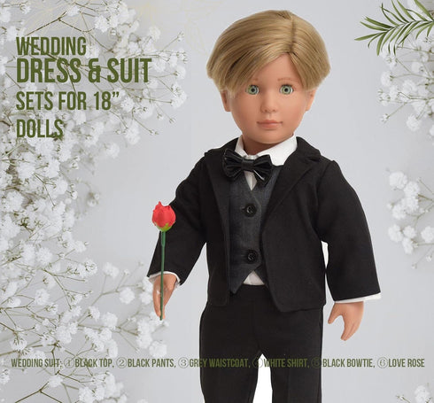 Doll Clothes Accessories First Communion Wedding Dress and Suit Set for American 18 inch Doll Boy and Girl
