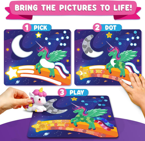 Funcils Dot Art Activity - Unicorn & Princess Sticker Art Kit for Kids, Toddler Craft Supplies for Ages 3-7