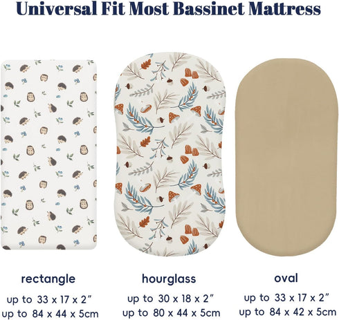 3 Pack PHF Soft Bassinet Sheets, Leaf&Mushroom Breathable Comfy Cradle Sheets for Baby Boys, No Slip Universal Fit