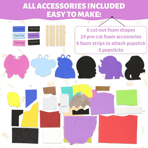6 4+ VKPI Make Popstick Puppets Craft Kits for Kids, Foam Crafts, Story Time Toys for Ages Toddler, Dinosaurs