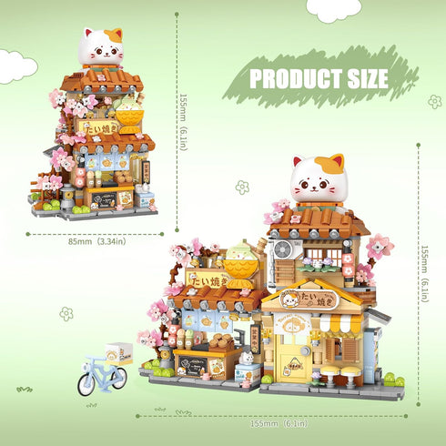 6-12, Set, (923 Japanese Street View Taiyaki Shop Mini Building Blocks for Girls MOC Creative Building Toys Cute Panda
