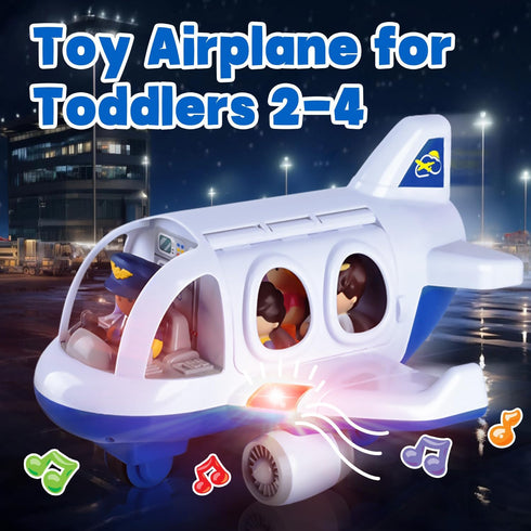 PLAY Airplane Toy for Kids, Toddler Travel Plane Toys 2+ Years Old, Musical Toy Airplane with Lights, Small Figures &