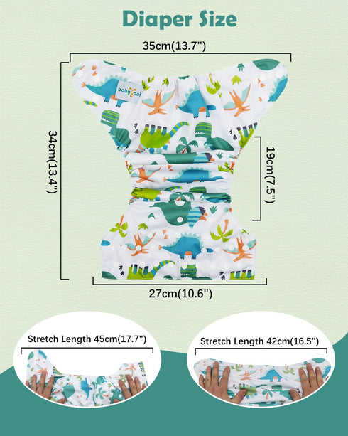 Pack 13, 6pcs Diapers+6pcs babygoal Dinosaur Cloth Diapers of Baby Reusable Washable Pocket Nappy, Rayon from Bamboo