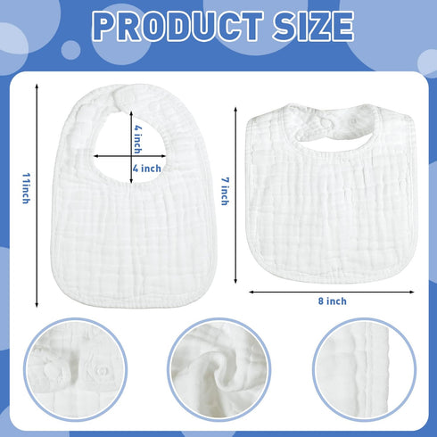 30 Pack 6 Reginary White Muslin Baby Bibs Bulk Adjustable Layers Baby Bandana Drool Bibs for Boys Girls Newborn Cotton