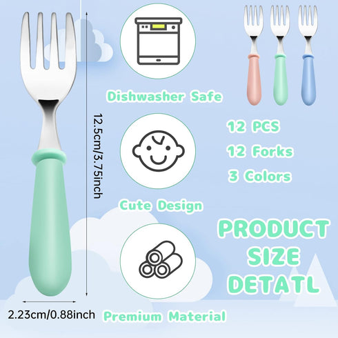 12PCS Toddler Forks & Spoons,Stainless Steel Baby Utensils,Kids Silverware Children's Cutlery Set for Self Feeding,BPA Free Metal Toddler Flatware with Handle for Boys Girls(Mixcolor 6 Spoons 6 Forks) by YACAISI