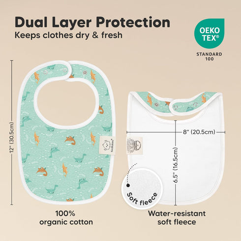 8-Pack 0-24 (Mesozoic) Organic Baby Bibs for Boys, Girls - Soft Cotton Drooling and Teething Bibs for Baby Girl & Boy
