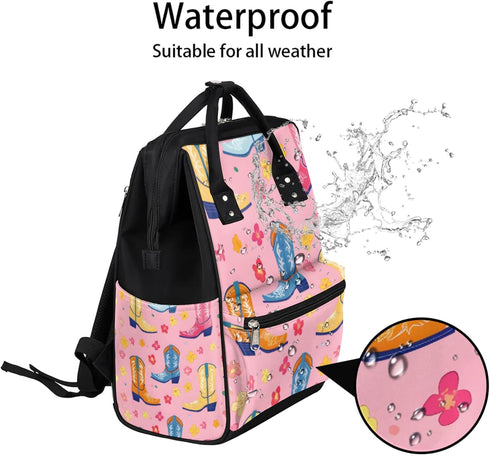 Hsnar Backpack Cartoon Flower Boots Waterproof Diaper Bag Large Capacity Baby Bag with Stroller Straps, Multi-Pocket