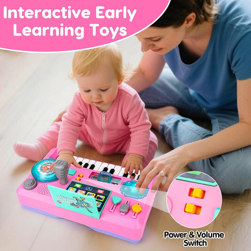 1-3 6-9-12-18 1 0-2 Baby DJ Table for Toddlers with Music & Light, Musical Baby Piano Toys Months Toddler Activity