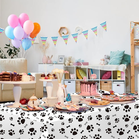 3 Pack Puppy Dog Paw Print Plastic Tablecloth, Large Disposable Rectangle Cover for Pet Birthday Party
