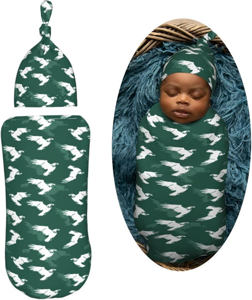 Sets Eagle On Green Background Newborn Swaddle Blankets Hat Soft Baby Receiving Blanket Swaddle Sack for Baby Shower