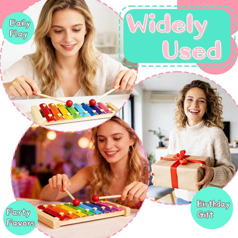 Xeehwb 2 2 8 Pcs Wooden Xylophone for Kids,Xylophone Educational Musical Toy with Child Mallets Diatonic Keys,Xylophone