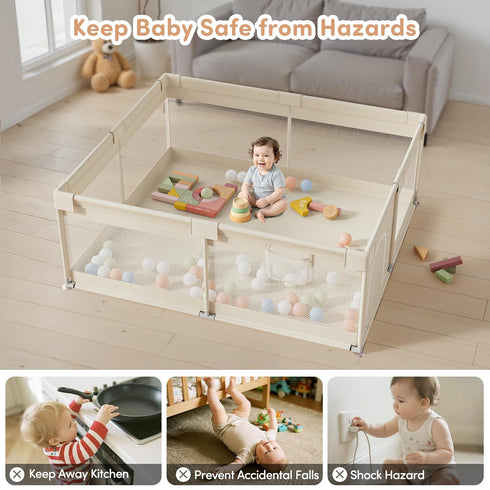 Mloong 6959in Large Baby Playpen for Toddler - Babies Play Pen Playard Active Center Beige