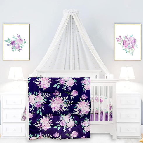 TANOFAR 4 Piece Crib Bedding Set for Girls, Purple Flower Quilt, Crib