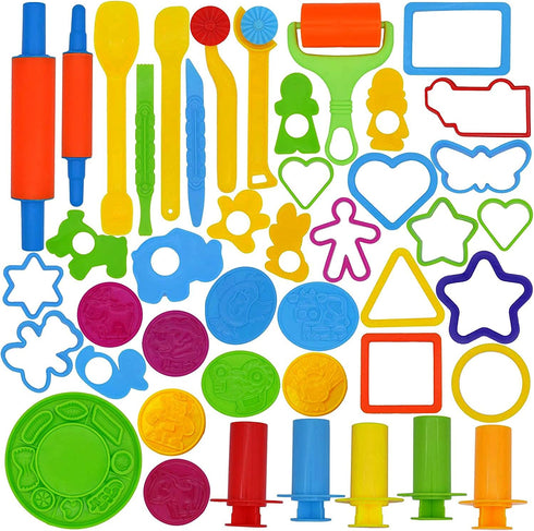 JOYIN 44 Pieces Play Dough Accessories Set - Various Plastic Molds, Rolling Pins, and Cutters for Kids
