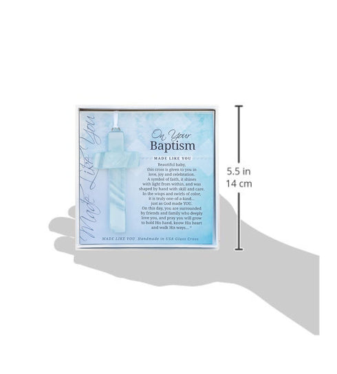 On Your Baptism Beautiful Handmade Aqua Glass Cross - Treasured Gift for Baby Girl or Boy