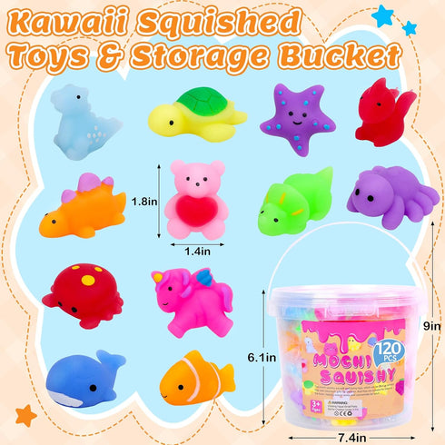 120 Pack VISCOO Squishy Toys, Easter Basket Stuffers, Mochi Squishy Bulk Party Favors for Kids, Treasure Box Toys