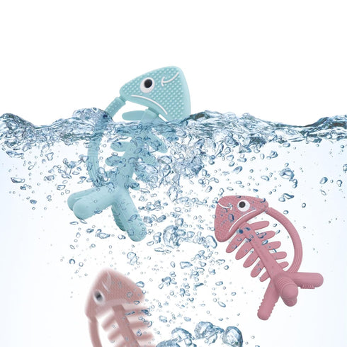 3D Fish Teething Toys for Babies 0-6 Months, 100% Silicone Teether Ring for Teething Relief (Pink)-Bebe