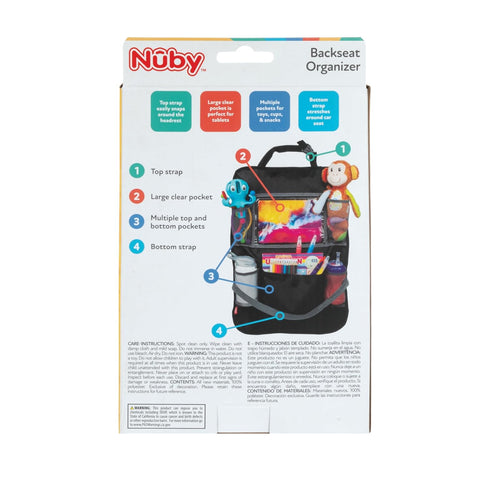 Nuby Backseat Car Organizer Set with Tablet Holder, Storage Pockets, 5 Linkable Hooks for Attaching Accessories, Easy