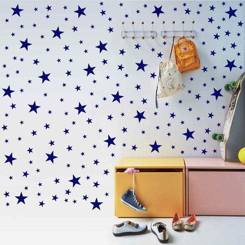 174pcs Mixed Size Star Wall Stickers, Removable Nursery Wall Decals for Kids DIY Art Decor, Gold White Black