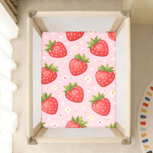 CZXW 52" 28" Cute Strawberry and Daisy Crib Sheets Fitted x Natural Cotton Soft & Breathable for Baby Crib Mattress