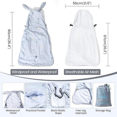 Orzbow All-Season Baby Carrier Cover | Universal, Waterproof & Windproof Infant Carrier Cover with Rain and Sun Hood