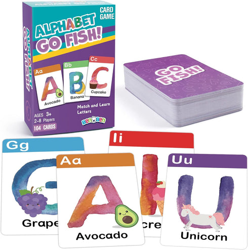 Kids,104 2-8 3 BenBen Alphabet Go Fish Card Game for Cards, Oversized ABC Learning Playing Cards, Memory Matching