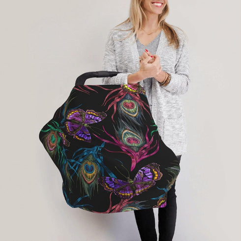 Schgap Colorful Feathers Car Seat Cover Canopy for Baby Nursing Cover Breastfeeding Baby Carrier Cover Stroller Cover