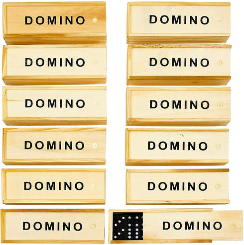 Set 12 Pack Kicko Mini Wooden Dominoes - - Miniature Classic Board Games - Small Blocks, Educational Toys, Game Tiles