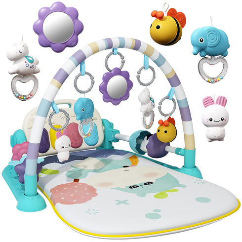 Jovow Baby Gym with Musical Piano,Baby Play Mat Tummy Time Baby Activity