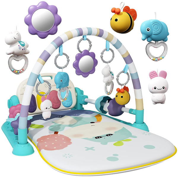 Jovow Baby Gym with Musical Piano,Baby Play Mat Tummy Time Baby Activity