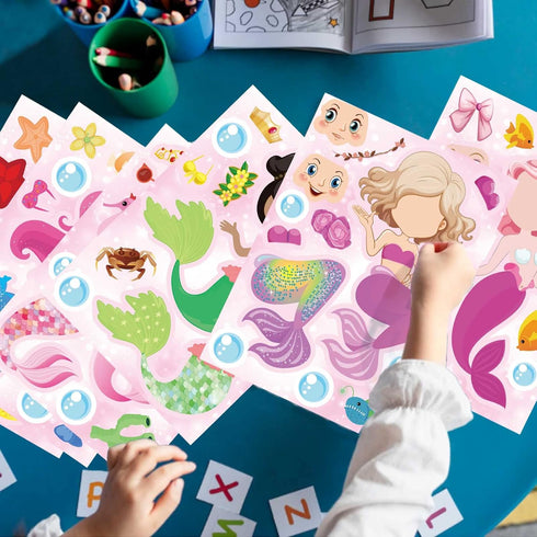 24 Sheets Mermaid Stickers, Make Your Own Mermaid Stickers for Kids Party Favors and Classroom Rewards