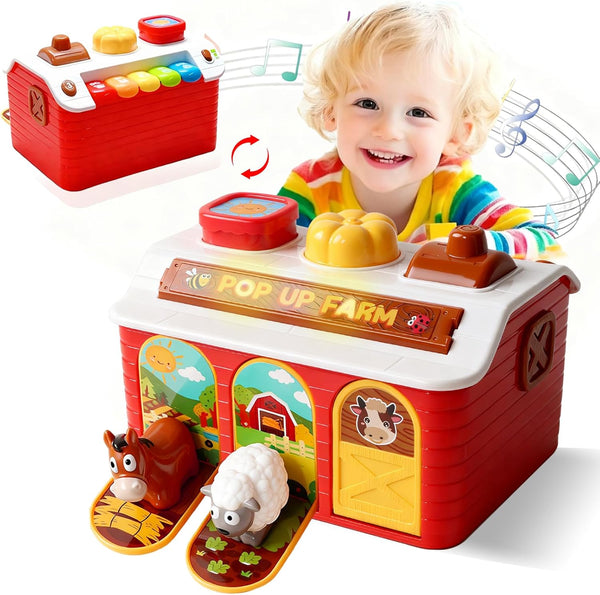 Quliwise Interactive Pop up Farm Animal Toys with Music & Light & Piano,
