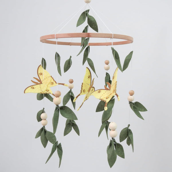 Goukurlsma Forest Crib Mobile for Girls Boys, Yellow Butterfly & Green Leaves Baby