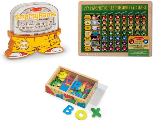 Melissa & Doug Smarty Pants Preschool Card Set, My Magnetic Responsibility Chart, Magnetic Alphabet Bundle Toy