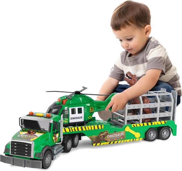 Kids Dinosaurs Semi Trailer Truck Toys, Large Semi Flatbed Truck Toy with
