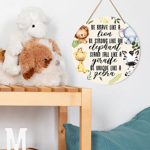 Muktoujaumai Baby Girl Boy Nursery Wall Decor, Safari Nursery Hanging Sign Decor Woodland Wall Decoration Jungle Wood