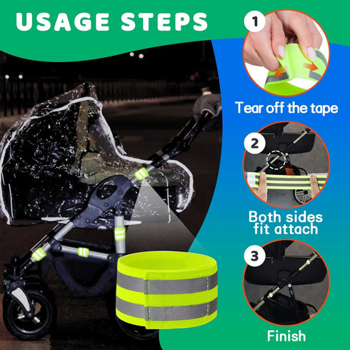 HAVANSIDY 6-Pack of Reflective Bands for Strollers, High Visibility Elastic Reflectors with Velcro Fastening