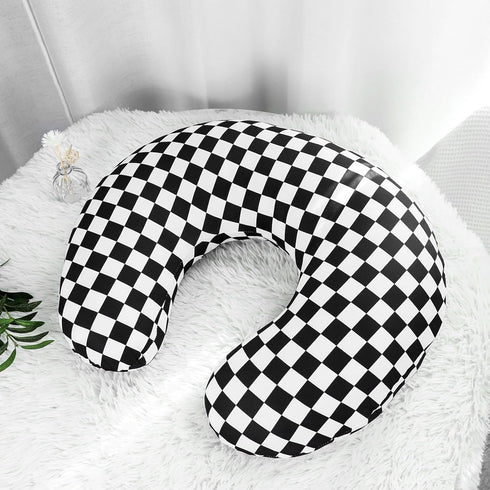 Set Checkered Nursing Pillow Cover & Crib Sheets for Boys and Girls - Black