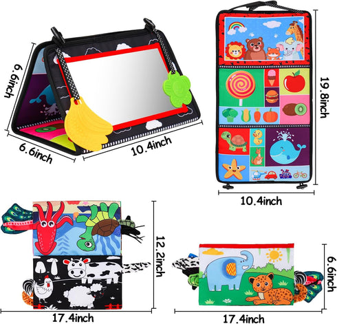 Baby Mirror Tummy Time Toy with Crinkle Cloth Book for Infants 0-3 Months, High Contrast Sensory Toy for 0-6 Months