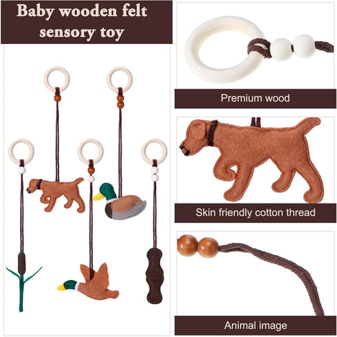 Simgoing 5-Piece Set Baby Gym Hanging Toy - Wooden Felt Sensory Play for Nursery