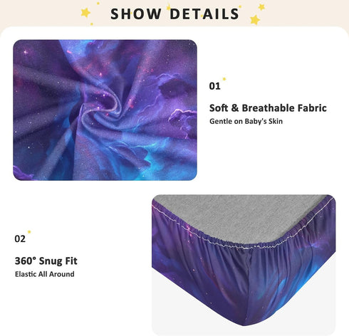 Bseiialft 52 28 Purple Blue Galaxy Space Crib Sheets for Boys Girls Soft and Breathable Cotton Baby Sheets for Standard